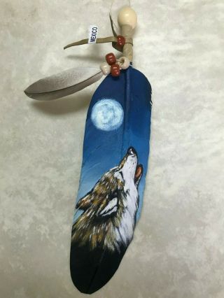 Hand Painted Feather,  Wolf 1,  Arts & Crafts,  Southwest Art,  Santa Fe Style