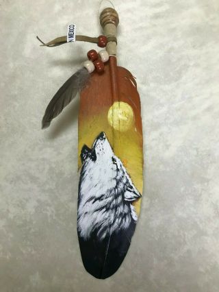 Hand Painted Feather,  Wolf 2,  Arts & Crafts,  Southwest Art,  Santa Fe Style
