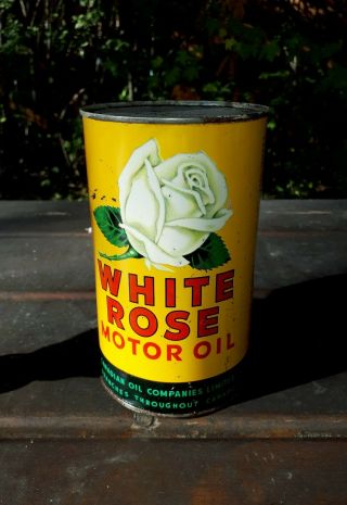 Nos Full 1940s White Rose Canadian Oil Companies Imperial Quart Motor Oil Can