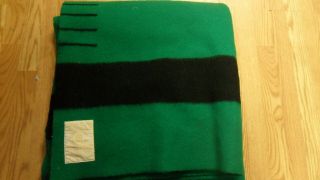 Hudson ' s Bay 6 Point Vintage Blanket 100 Wool Green and Black Pre - owned 2