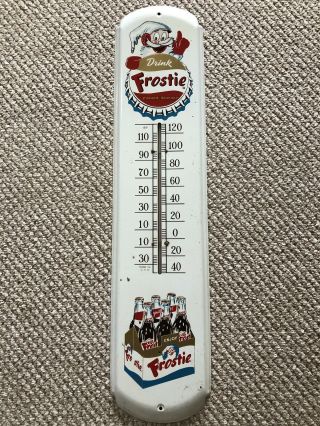 1940s 50s.  Vintage Frostie Root Beer 6 Pack Thermometer Sign
