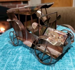 Vtg Brass Copper Metal Tin Lizzy Car Windup Music Box Plays " King Of The Road.  "