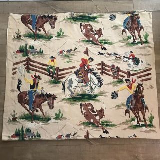 Vintage 1950’s Western Cowboy Bucking Bronco Cotton Bark Cloth Fabric
