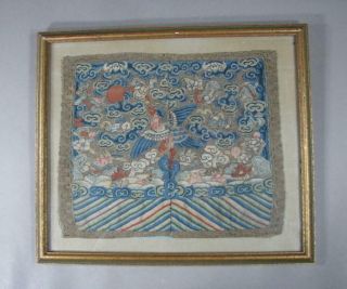 Antique Chinese Embroidered Rank Badge,  19c,  Framed