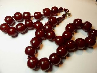 Antique Vintage Cherry Amber Bakelite Faturan Beads Necklace Marbled 61.  03g