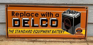 Large Vintage Delco Battery Cleaning Porcelain Sign Gas Oil Pump Double Sided