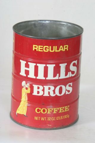 Vintage Hills Bros Coffee Tin Can 2 Lb.  Size (32 Ounces) Regular Grind