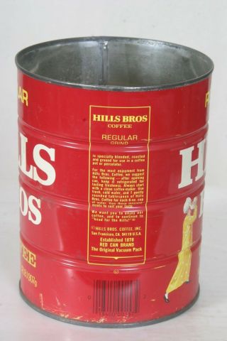 Vintage Hills Bros Coffee Tin Can 2 lb.  Size (32 Ounces) Regular Grind 2