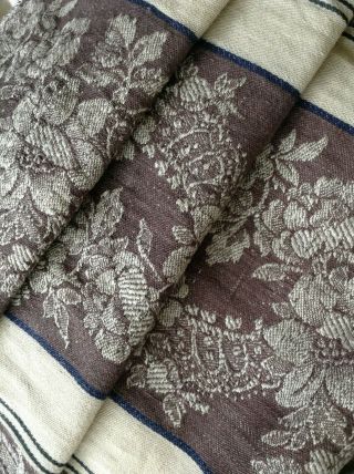 Antique French Linen Damask Mattress Ticking Fabric Rare Mid 19th C.  Plumb 11x97