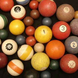 Group Of 15 Unusual Antique Billiard Balls,  Clay,  Miniature,  Small,  Vtg,  Toy Game