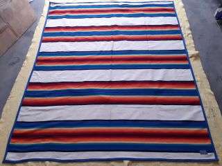 Vtg Pendleton Beaver State Southwestern Serape Rainbow Stripe Wool Blanket 64/77