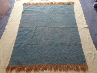 Vtg 60s 70s Pendleton Two Color Zig Zag Knit Fringed Wool Throw Blanket 53 X 61