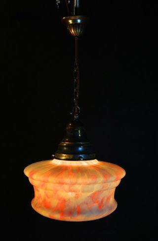 Stunning 1940s Rare Art Deco Large Lantern Light Dish Marbled Glass All