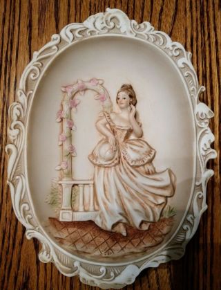 Vtg Lefton China Wall Plaque - Label - Hand Painted - Japan Exclusive
