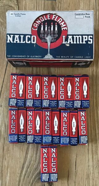 Vintage Nalco Lamps Clear Candle Flame Light Bulbs 21 Box