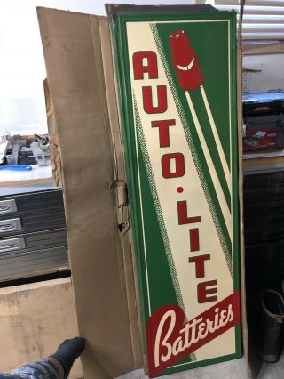 Vintage Autolite Batteries Ford Gas Station Or Auto Parts Embossed Metal Sign