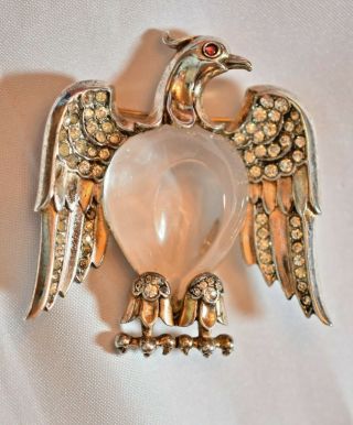 Alfred Philippe Trifari Sterling Jelly Belly Eagle Pin With " Thumbprint " Pat Pen