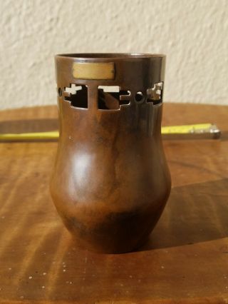 Antique Hand Wrought Copper Arts Crafts Craftsman Vintage Pen Holder Small Vase
