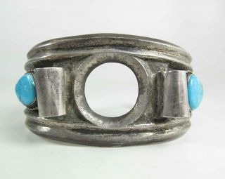 Heavy Vintage Navajo Sterling Silver & Turquoise Watch Bracelet - 113 Grams