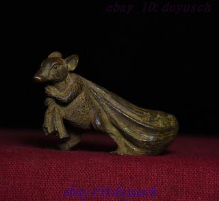 Old Chinese Feng Shui Bronze Wealth Money Bag Lucky Zodiac Mouse Statue Figurine