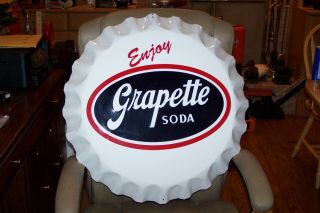Enjoy Grapette Soda Tin Bottle Cap Sign 27 " Stout Marketing Co