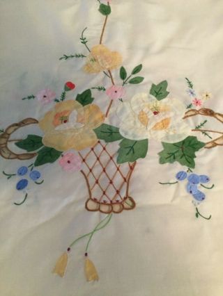 Gorgeous Vintage Banquet Size Appliqué Floral Tablecloth Handmade Cut Work