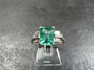 Fine Art Deco Style Platinum 2 1/2ct Emerald & 30pt Diamond Ring C.  2000