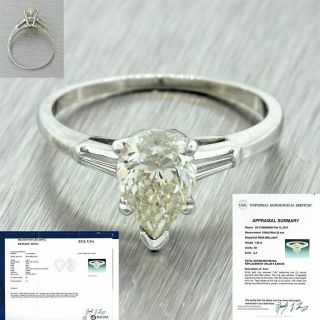 Vintage 14k Gold 1.  37ctw Pear Shape Tapered Baguette Diamond Engagement Ring Egl