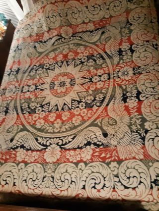 Antique Vtg 1800s Coverlet - 2 Panel Lancaster Pa Blanket Fringe 4 Colors Bedspead