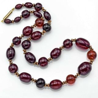 Vintage Cherry Amber Beaded Necklace With Gold Filled Beads 57.  4 Grams 24 Inches