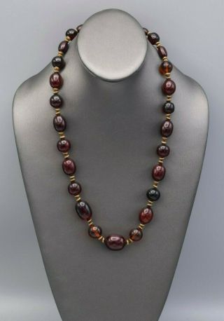 Vintage Cherry Amber Beaded Necklace With Gold Filled Beads 57.  4 Grams 24 Inches 2