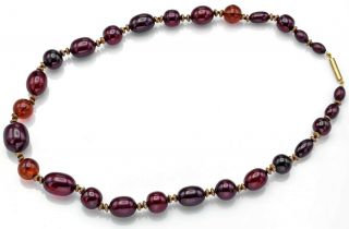 Vintage Cherry Amber Beaded Necklace With Gold Filled Beads 57.  4 Grams 24 Inches 3