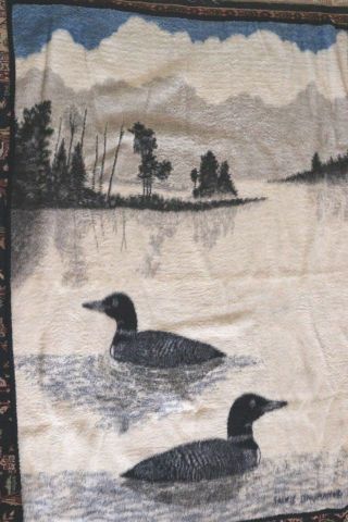 Vintage Biederlack Loon Blanket Quilt Lake Cabin Lodge Decor Northwoods 54 " X74 "