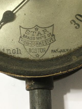 Vintage Brass Gauge 3 Inch Round.  Star Brass Mf’g Co.  Boston Non Corrosive 2