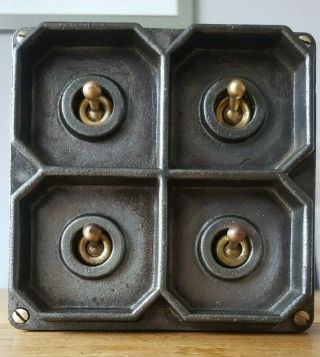 Tucker Art Deco Vintage Factory Industrial Light Switch Four Gang 4 Salvaged Old