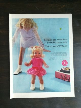 Vintage 1969 Mattel Swingy Doll World Of Space 5 - Page Color Toy Ad