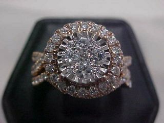 Estate 1.  55ctw Natural 2 - Ring Diamond Wedding Set 10k Rose Gold Sz6 Buy Now