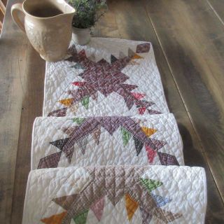 Gorgeous Fabrics Early Farmhouse C1860 Antique Table Quilt Runner 40x13