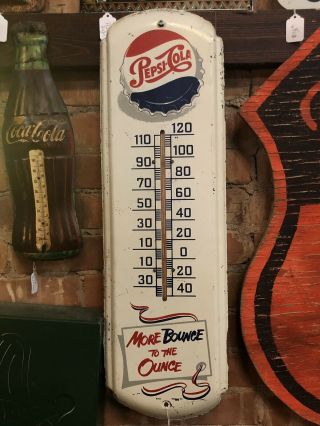 Vintage Metal Pepsi Cola Thermometer Great Shape