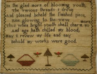 MID 19TH CENTURY VERSE & MOTIF SAMPLER BY HANNAH HEWETSON AGED 13 - c.  1850 3