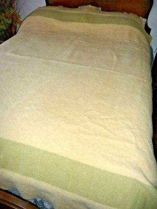 Vintage Witney Whitney 4 Point 100 Wool Blanket 70 " X 86 " Cream & Green England