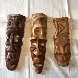 Set Of 3 Wood Carving Face Masks