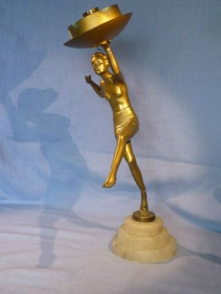 Art Deco Lorenzl Style Spelter Lamp Alabaster Base A/f