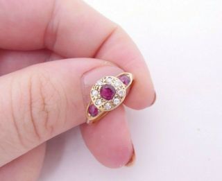 18ct Gold Ruby Diamond Ring.  Cluster Art Deco