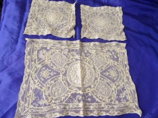 3 Stunning Antique Normandy Lace Doilies Table Centre Piece 2 Smaller