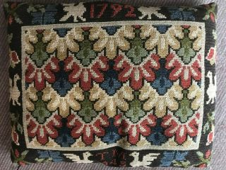 Antique Vintage Swedish Wool Tapestry Cushion Design From 1792