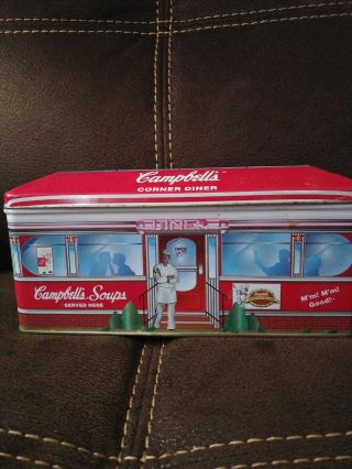 Vintage Campbell ' s Soup Collectible Metal Tin Box with Lid 1996 Corner Diner 2