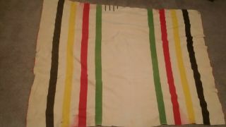 Pendleton? Hudson Bay? Vintage Wool Striped Blanket 60x76 Red Yellow Green Black