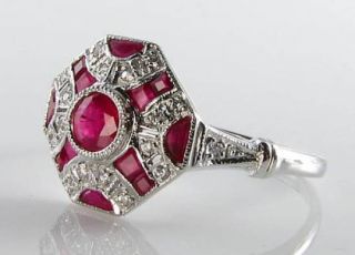 CLASS 9K 9CT WHITE GOLD INDIAN RUBY DIAMOND ART DECO INS RING RESIZE 3