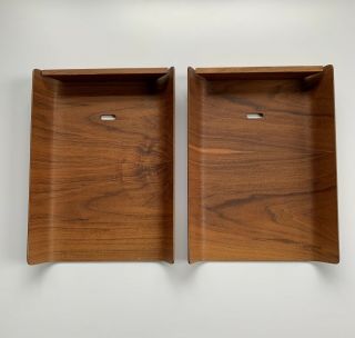2 X Mid Century Modern Teak Wood Paper Trays Desk Office Modernist Mcm